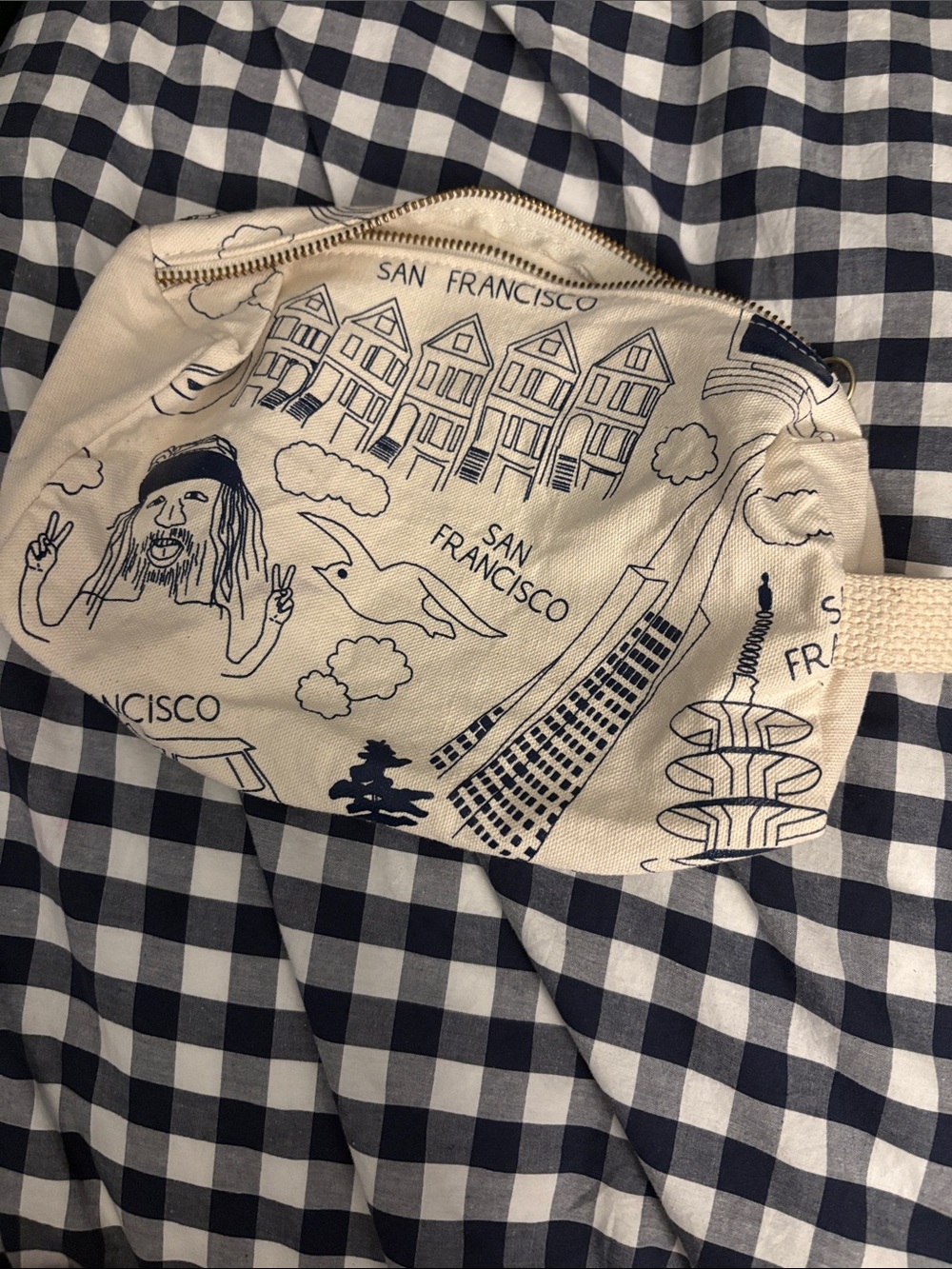 San Francisco Illustrated Canvas Zip Pouch - Cream & Navy - large size